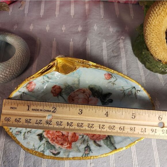 DECOUPAGE CLAM SHELL DECOUPAGE FLOWERS TRINKET DISH - Picture 5 of 7